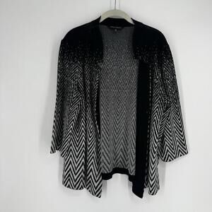 Ming Wang Cardigan 1x black white chevron open blazer jacket plus office career
